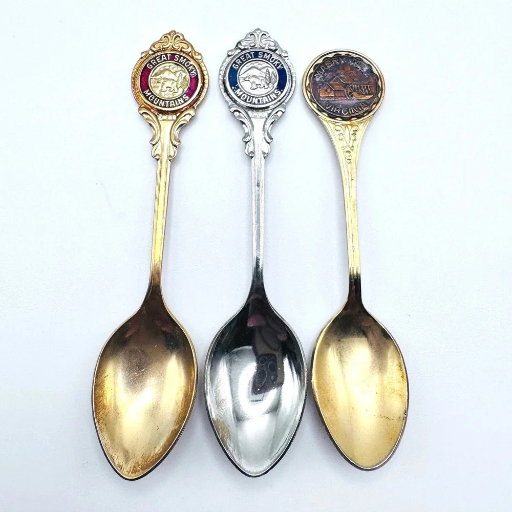 Vintage Great Smoky Mountains Mabry Mill‎ Virginia Souvenir Collector Spoons 3pc